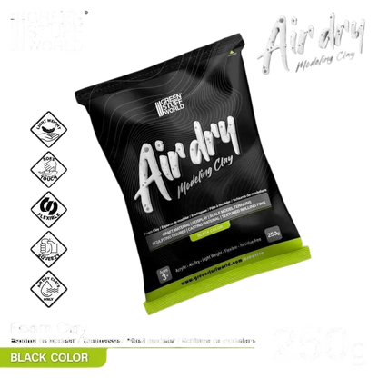 Green Stuff World Air Dry Foam Clay 250gr. - Black for Cosplay, Crafting, and Modeling 5716