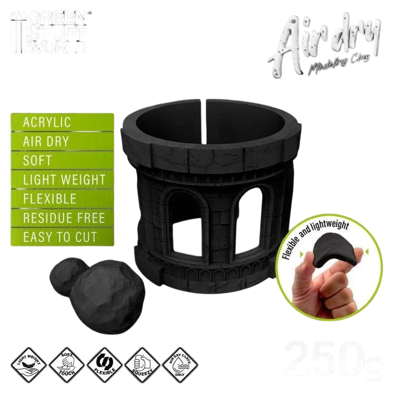 Green Stuff World Air Dry Foam Clay 250gr. - Black for Cosplay, Crafting, and Modeling 5716