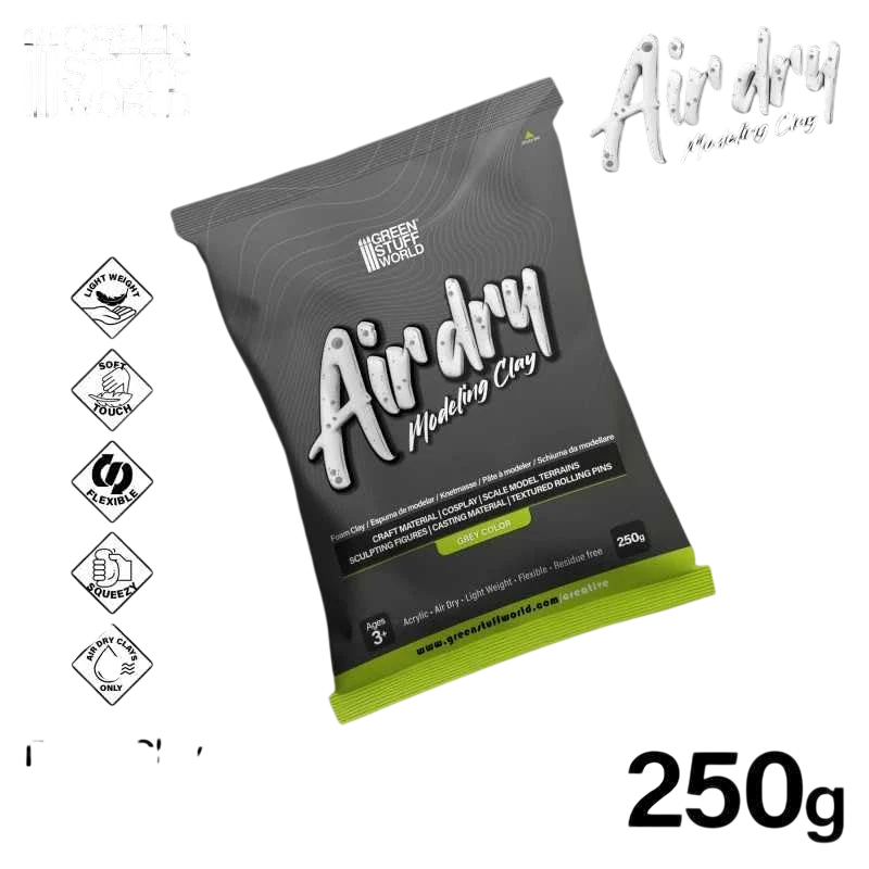 Green Stuff World Air Dry Foam Clay 250gr. - Grey for Cosplay, Crafting, and Modeling 5395