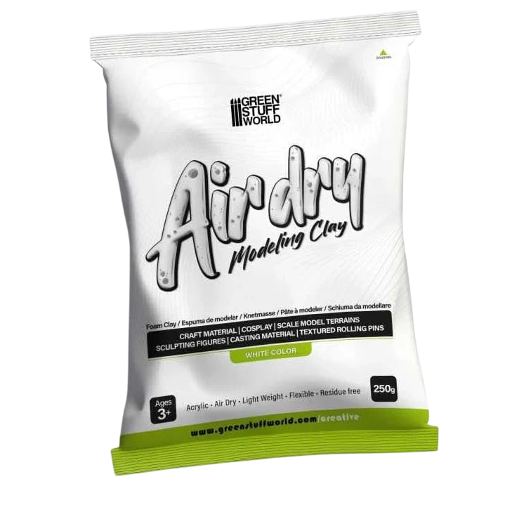 Green Stuff World Air Dry Foam Clay 250gr. - White for Cosplay, Crafting, and Modeling