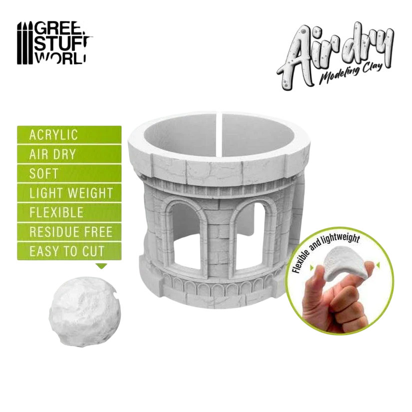 Green Stuff World Air Dry Foam Clay 250gr. - White for Cosplay, Crafting, and Modeling