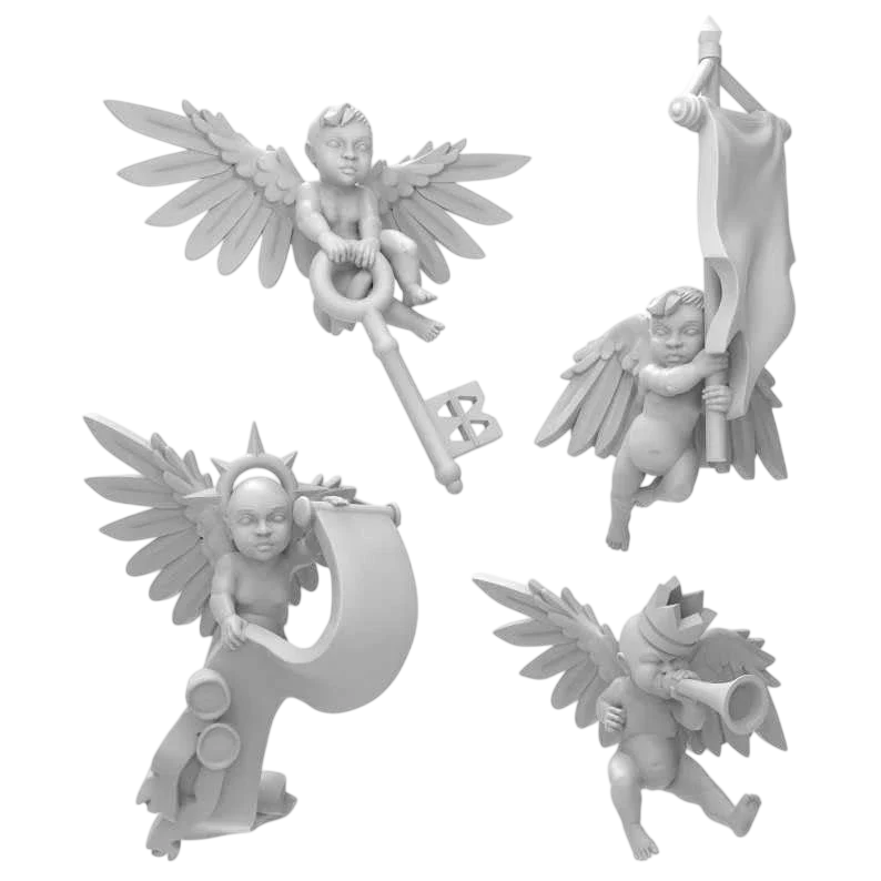 Green Stuff World Angel Cherubs with Keys, Scrolls, Banners in 40k Style 12346