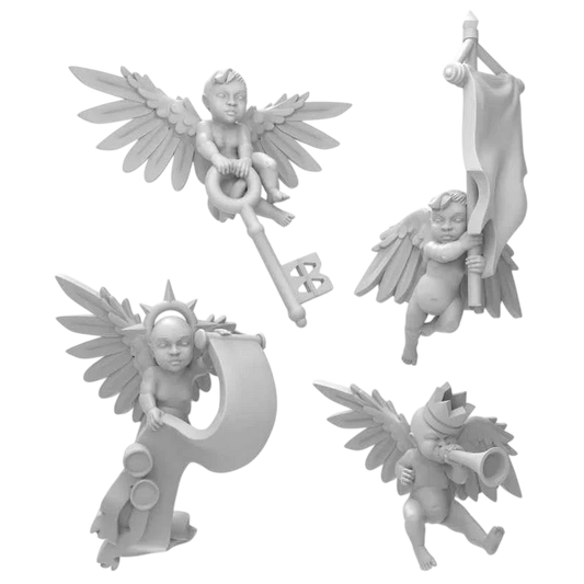 Green Stuff World Angel Cherubs with Keys, Scrolls, Banners in 40k Style 12346
