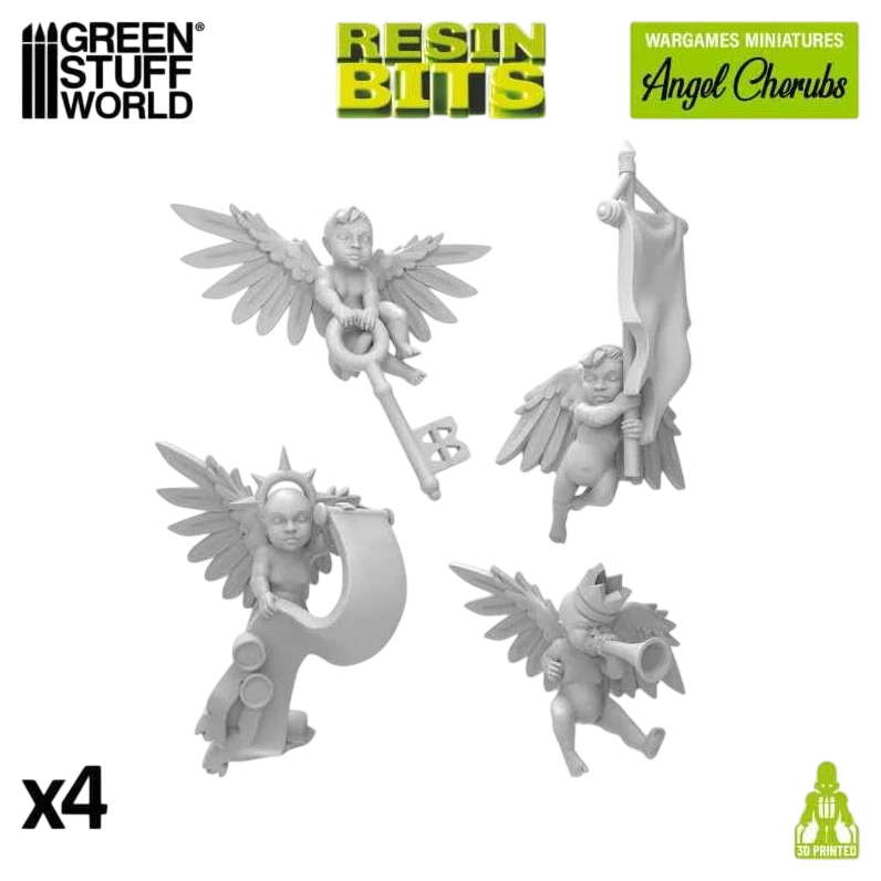 Green Stuff World Angel Cherubs with Keys, Scrolls, Banners in 40k Style 12346