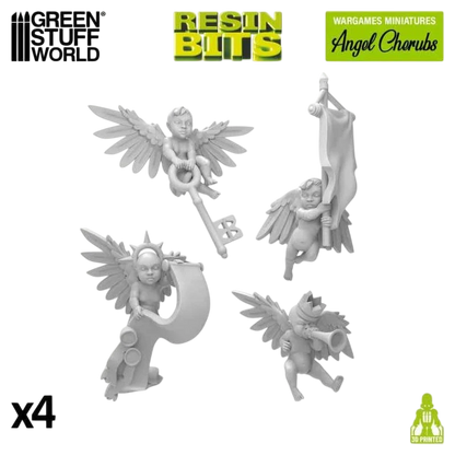 Green Stuff World Angel Cherubs with Keys, Scrolls, Banners in 40k Style 12346