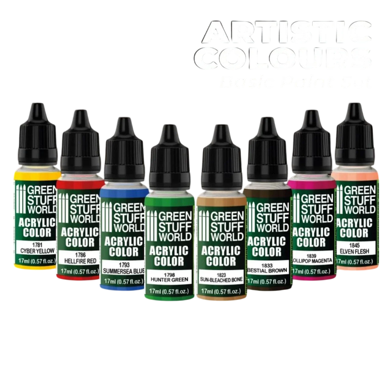 Green Stuff World Basic Color Paint Set of 8 10102