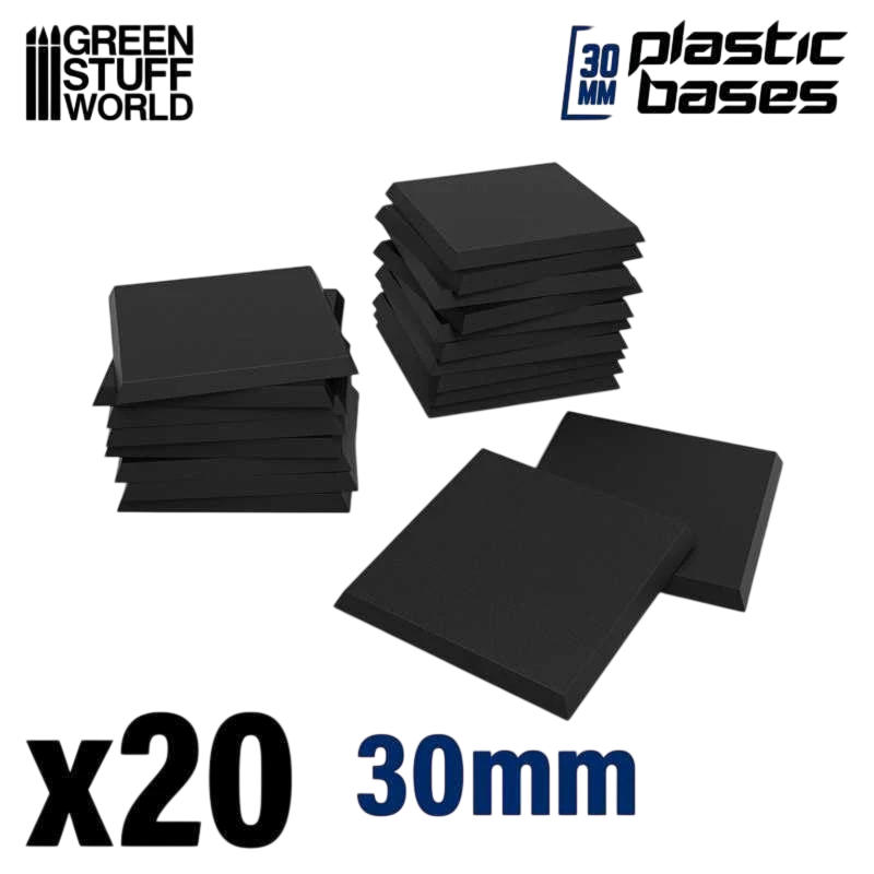 Green Stuff World Black Plastic Bases Square 30mm 12772