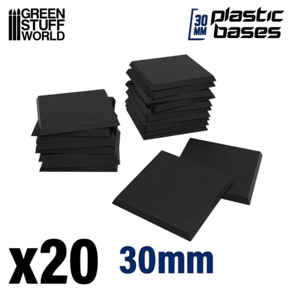 Green Stuff World Black Plastic Bases Square 30mm 12772