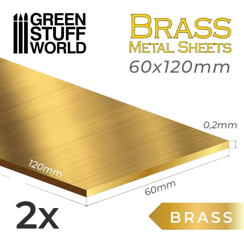 Green Stuff World Brass Metal sheets 60x120mm (Pack of 2) 10173
