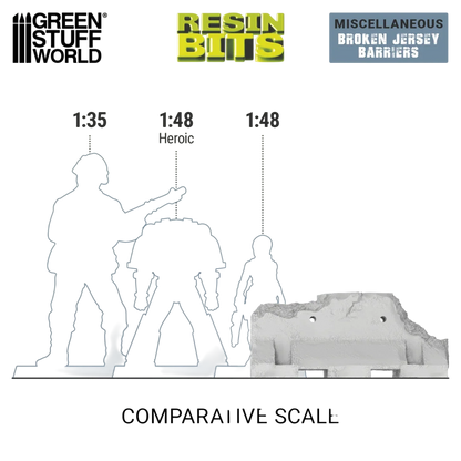 Green Stuff World Broken Jersey Barriers 1:48-1:35 - Wargaming