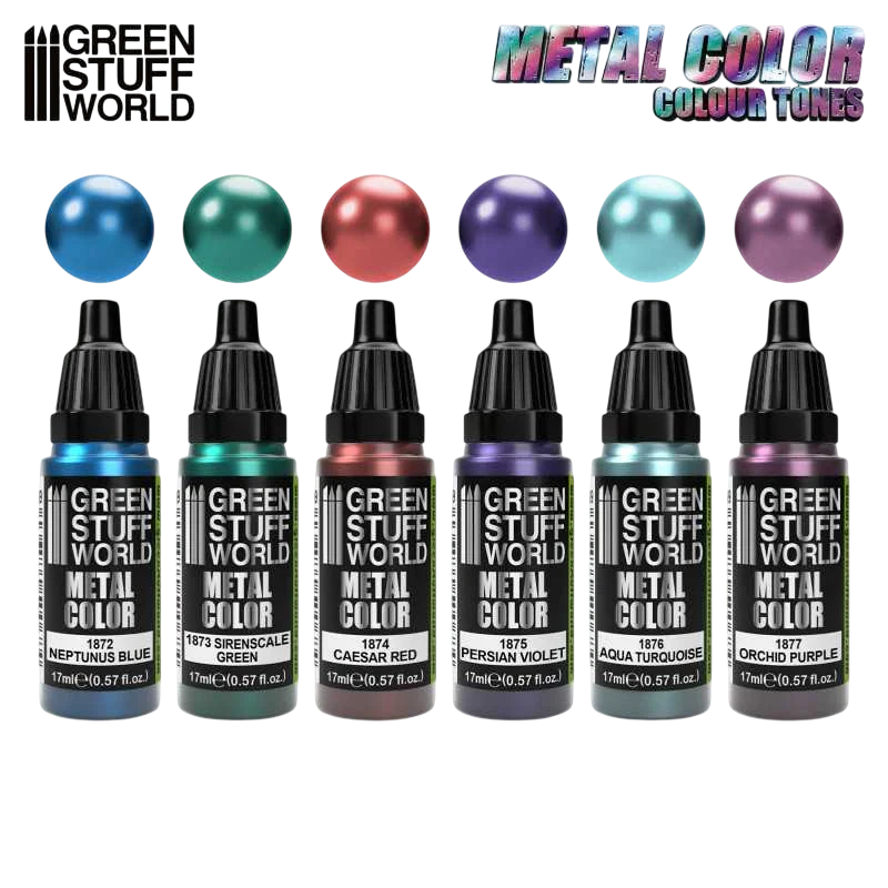 Green Stuff World Colour Metallics Paint Set 6 x 17ml - 9912