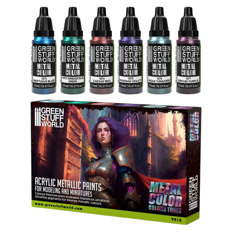 Green Stuff World Colour Metallics Paint Set 6 x 17ml - 9912