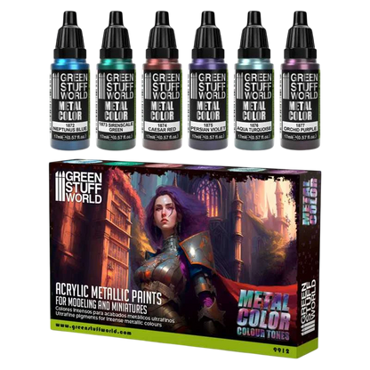 Green Stuff World Colour Metallics Paint Set 6 x 17ml - 9912