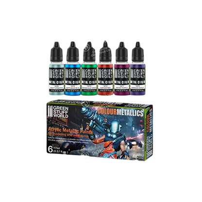 Green Stuff World Colour Metallics Paint Set 6 x 17ml - 9912