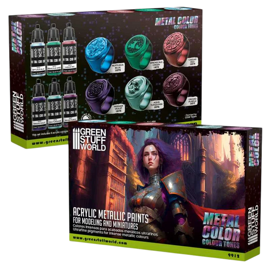 Green Stuff World Colour Metallics Paint Set 6 x 17ml - 9912