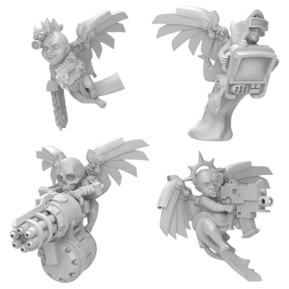Green Stuff World Cyber Cherubs Servitors for 40K, 4-Piece Resin Miniatures Set, Compatible with Multiple Games 13499