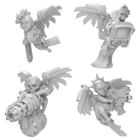 Green Stuff World Cyber Cherubs Servitors for 40K, 4-Piece Resin Miniatures Set, Compatible with Multiple Games 13499