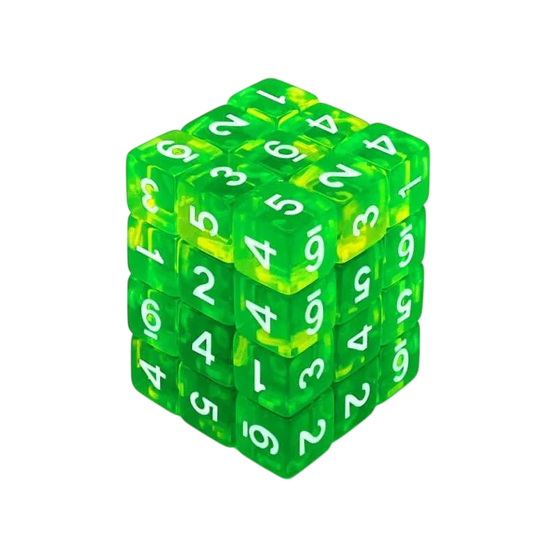 Green Stuff World D6 12mm Dice - Clear Green/Yellow 3386