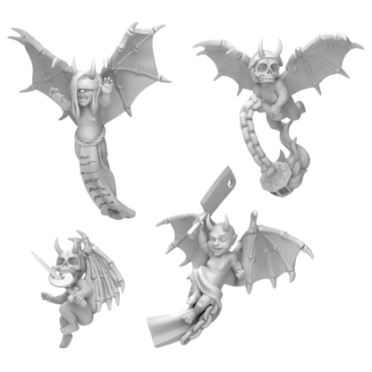Green Stuff World Evil Imp Cherubs Miniatures for 40K, 3D Printed Resin Bits, Set of 4 Demonic with Weapons 12347
