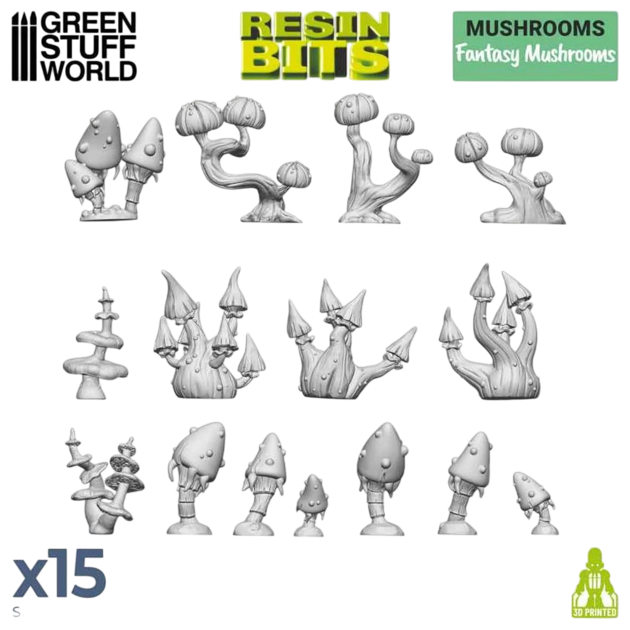 Green Stuff World Fantasy Mushrooms 11622 x15 for Bases and Dioramas