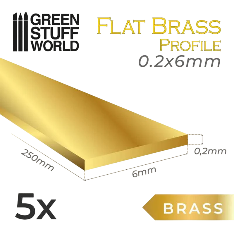 Green Stuff World Flat Brass Profile 0.2 x 6mm 11133
