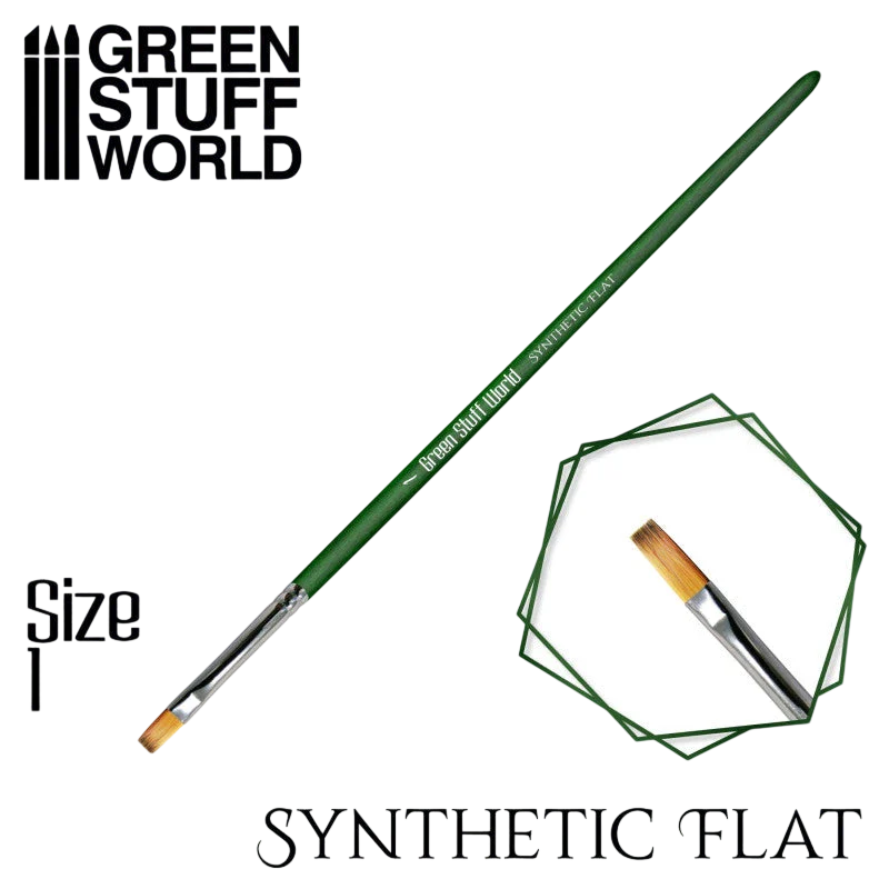 Green Stuff World Green Series Flat Synthetic Brush - Size 1 for Miniatures 2458