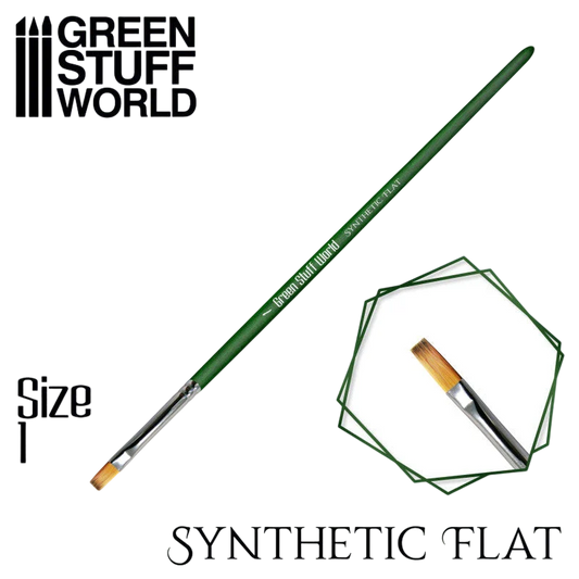 Green Stuff World Green Series Flat Synthetic Brush - Size 1 for Miniatures 2458
