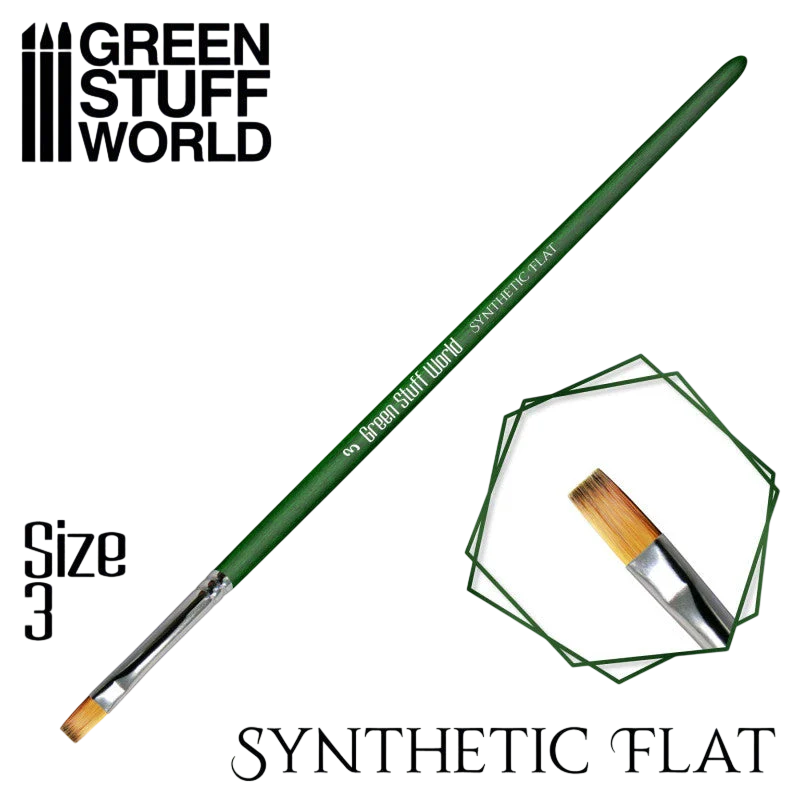 Green Stuff World Green Series Flat Synthetic Brush - Size 3 for Miniatures 2457