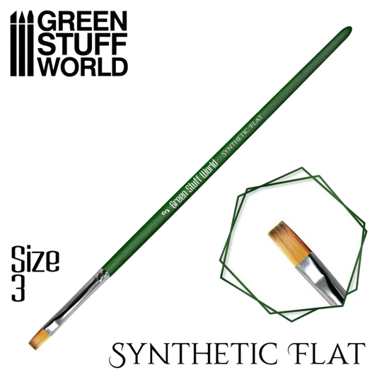 Green Stuff World Green Series Flat Synthetic Brush - Size 3 for Miniatures 2457