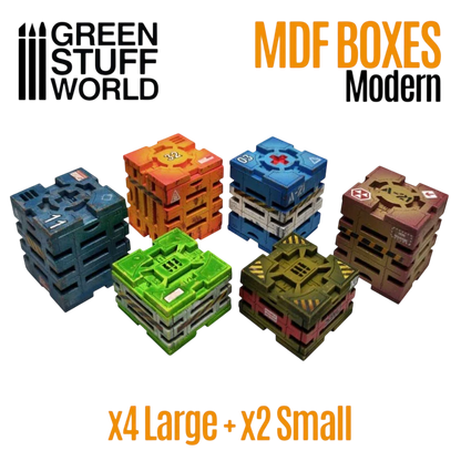 Green Stuff World MDF Boxes for Models and Miniatures – Modern Sci-Fi Crates 10299