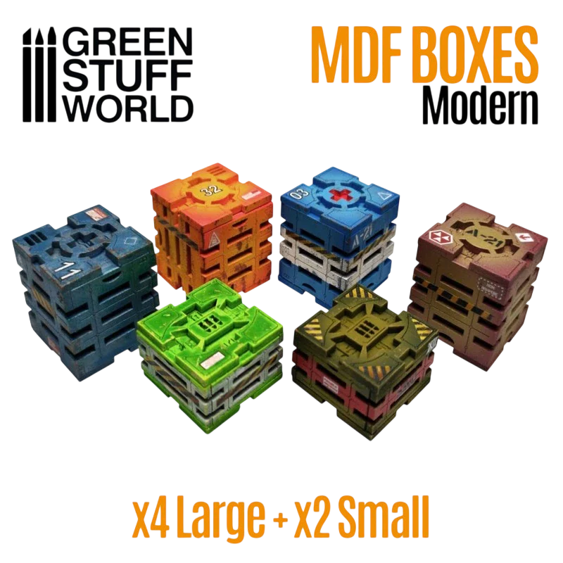 Green Stuff World MDF Boxes for Models and Miniatures – Modern Sci-Fi Crates 10299