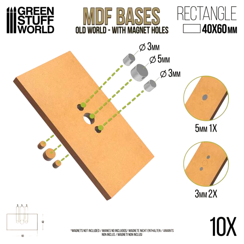 Green Stuff World MDF Square and Rectangular Bases for Wargaming - Old World Compatible
