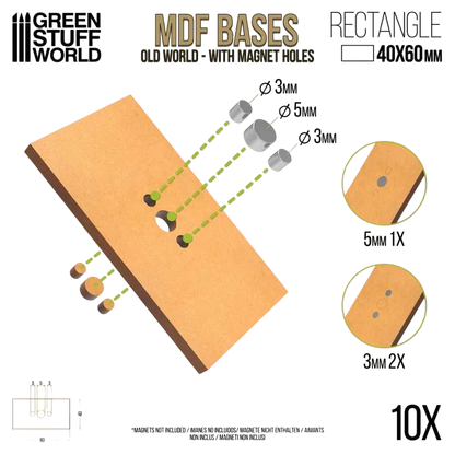 Green Stuff World MDF Square and Rectangular Bases for Wargaming - Old World Compatible