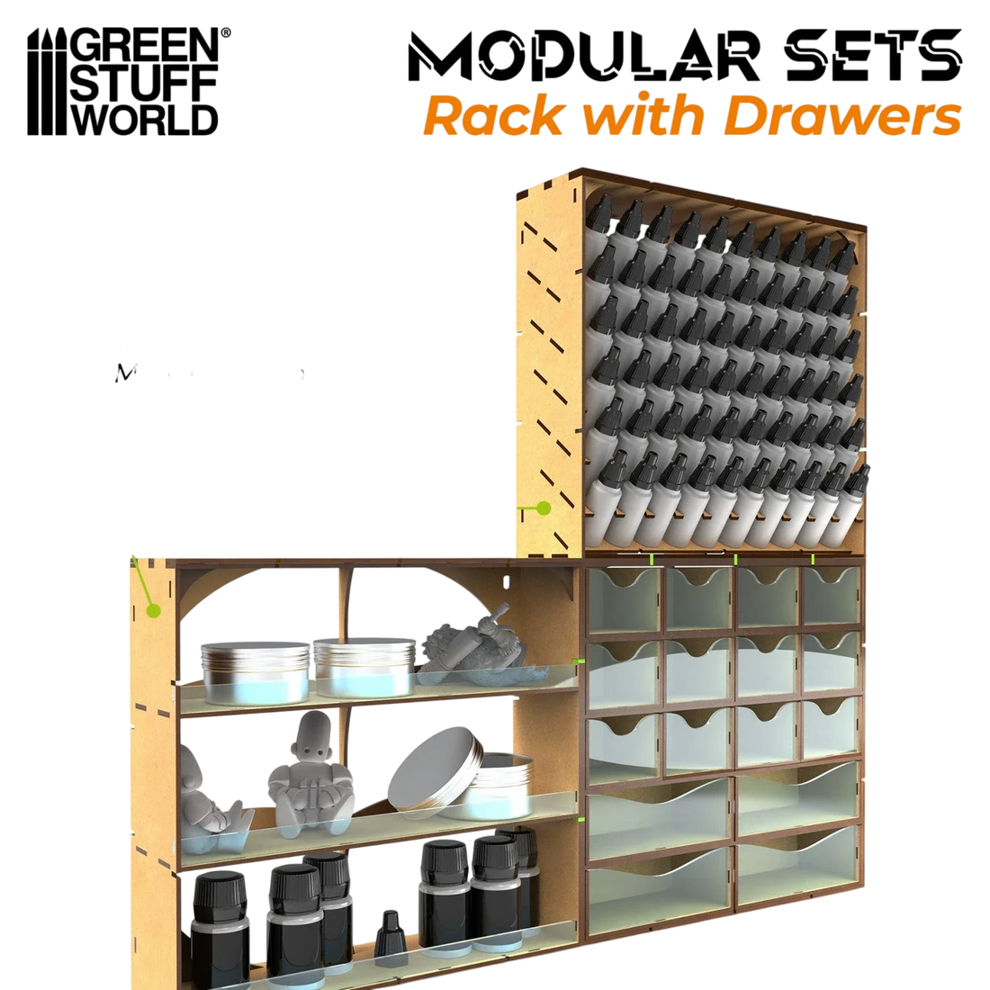 Green Stuff World MDF Vertical rack with 16 Drawers