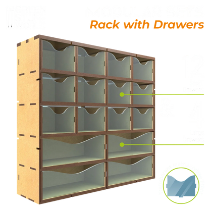 Green Stuff World MDF Vertical rack with 16 Drawers