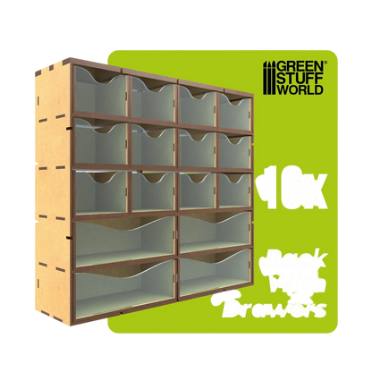 Green Stuff World MDF Vertical rack with 16 Drawers