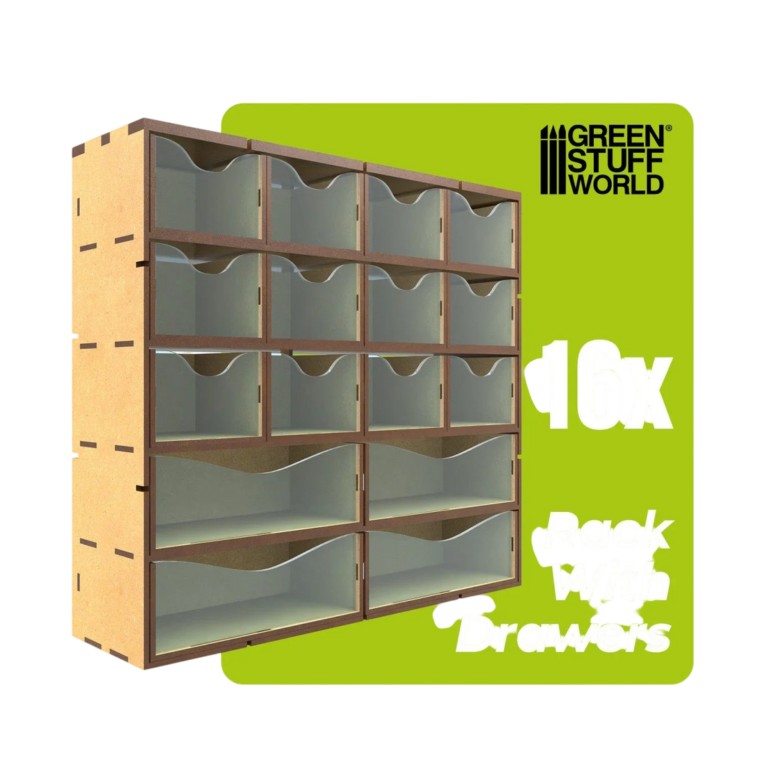 Green Stuff World MDF Vertical rack with 16 Drawers