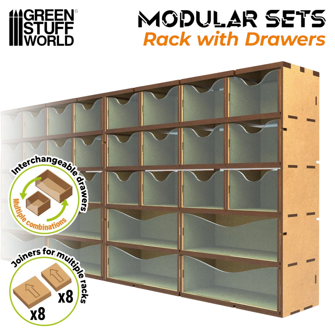 Green Stuff World MDF Vertical rack with 16 Drawers