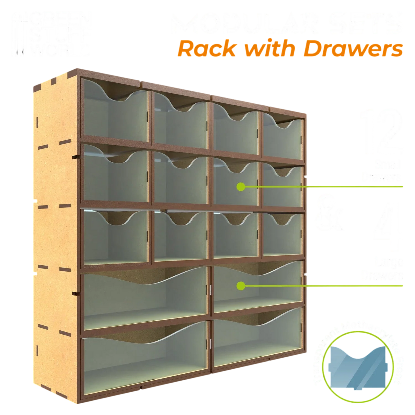 Green Stuff World MDF Vertical rack with 16 Drawers