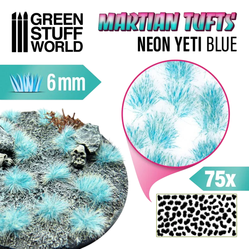 Green Stuff World Martian Tufts for Models and Miniatures – Neon Yeti Blue 6mm 10684