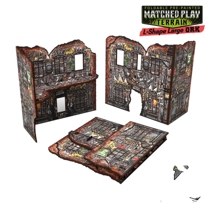 Green Stuff World Matched Play Pre-Painted Foldable Large L-shaped Ruin - Orks - Wargmaing