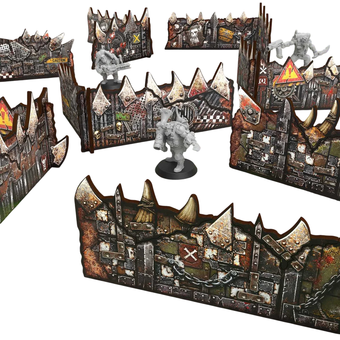 Green Stuff World Matched Play Pre-painted Ork Low Walls (Pack x8) - Wargaming
