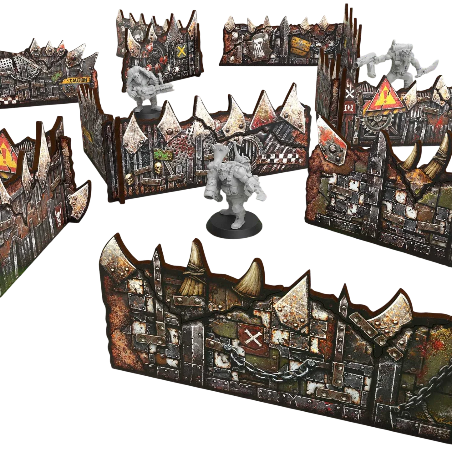 Green Stuff World Matched Play Pre-painted Ork Low Walls (Pack x8) - Wargaming