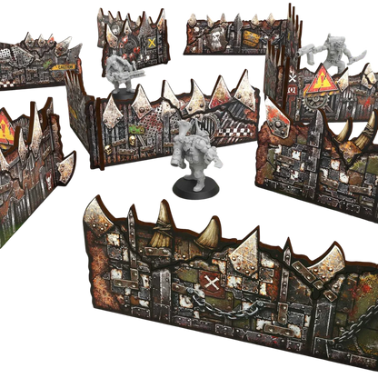 Green Stuff World Matched Play Pre-painted Ork Low Walls (Pack x8) - Wargaming