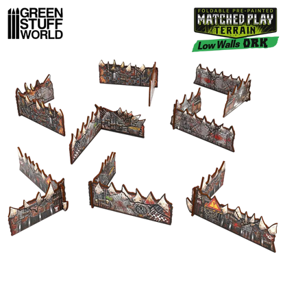 Green Stuff World Matched Play Pre-painted Ork Low Walls (Pack x8) - Wargaming