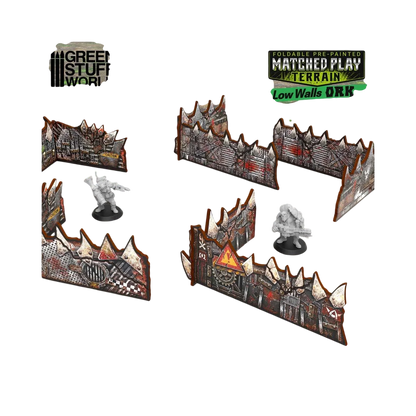 Green Stuff World Matched Play Pre-painted Ork Low Walls (Pack x8) - Wargaming