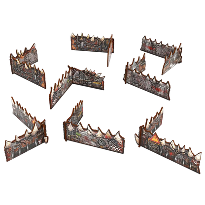 Green Stuff World Matched Play Pre-painted Ork Low Walls (Pack x8) - Wargaming