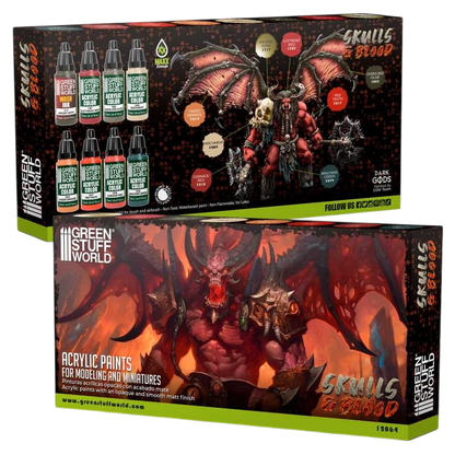 Green Stuff World Maxx Formula Acrylic Paint Set, Skulls & Blood, 8 Colors, 17ml Dropper Bottles 12064
