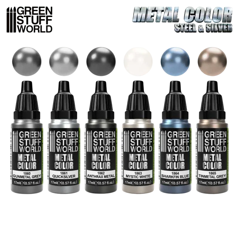 Green Stuff World Metallic Paints Set - Silver 9910
