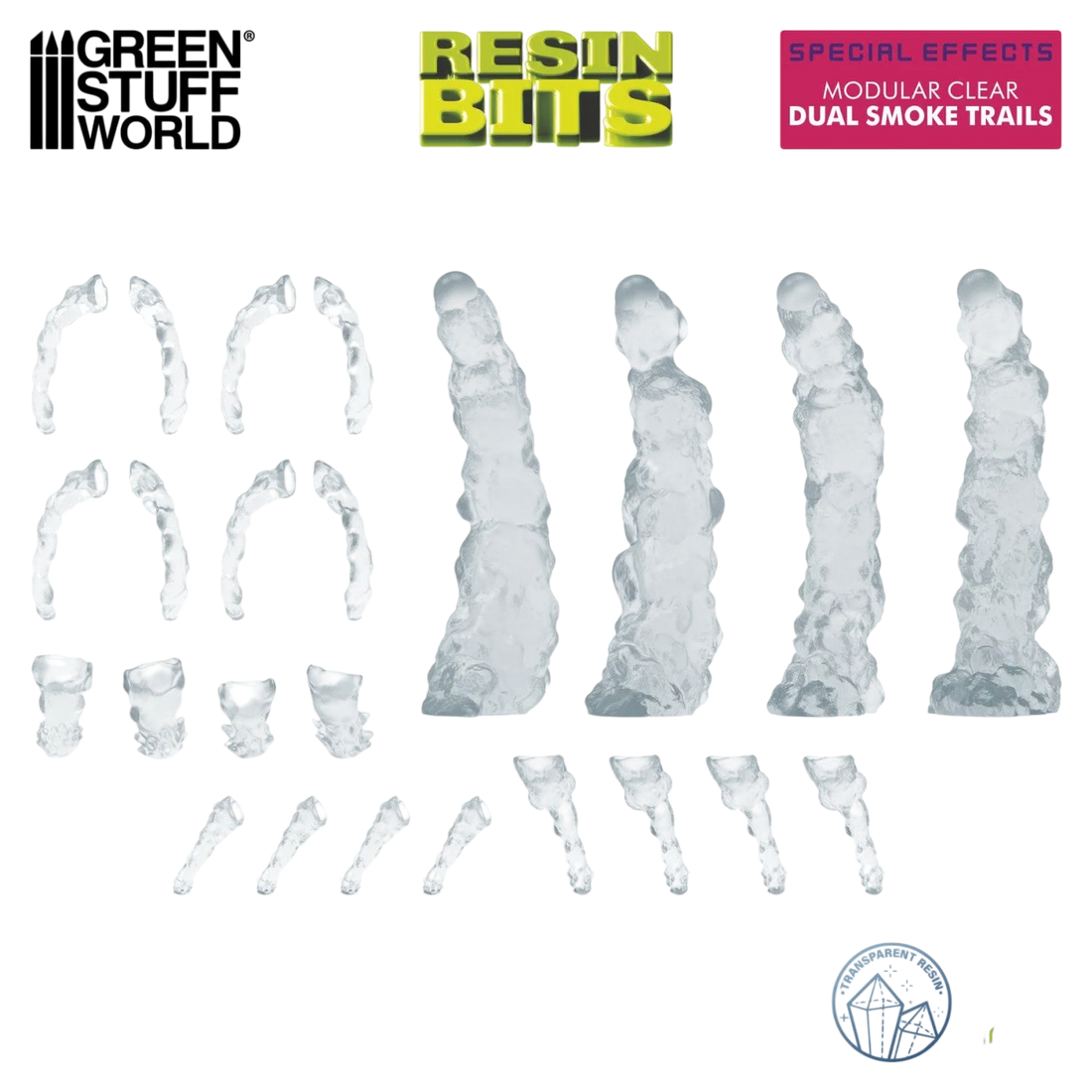 Green Stuff World Modular Clear Dual Smoke Trails for Jump Packs - Wargaming